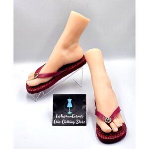 Tory Burch Women's  Purple Orange Logo Lattice Thong Flop Sandals Size 6 2380